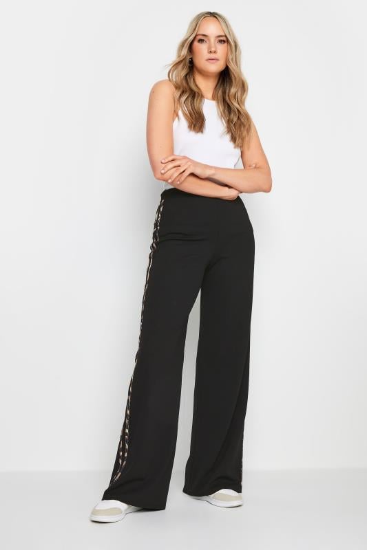 Evans LTS Tall Black Leopard Print Stripe Wide Leg Trousers