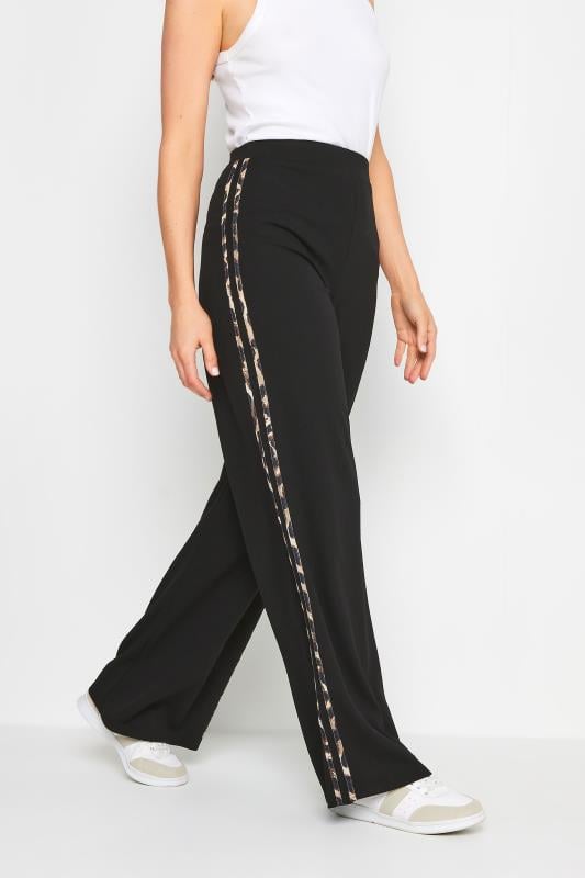 Evans LTS Tall Black Leopard Print Stripe Wide Leg Trousers