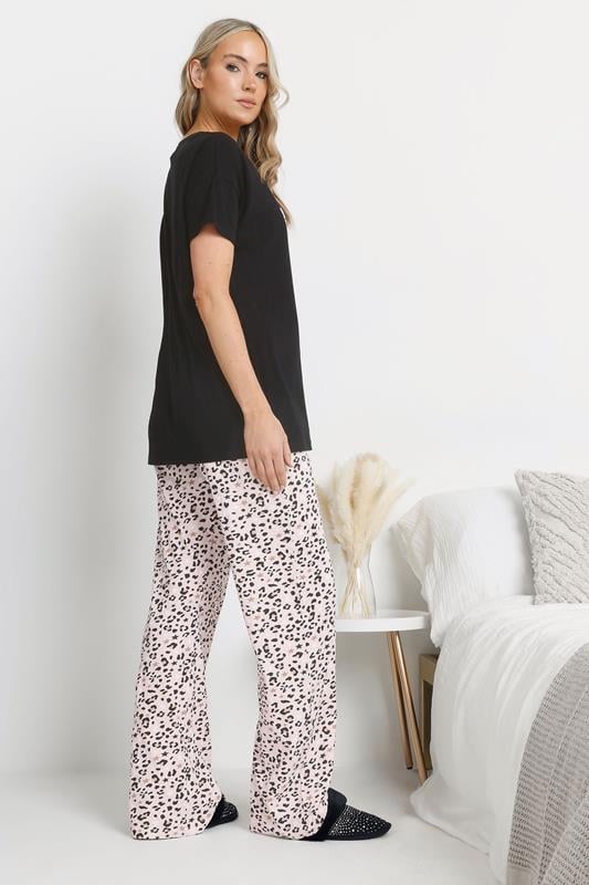 Evans LTS Tall Black Leopard 'Weekend Vibes' Slogan Pyjama Set