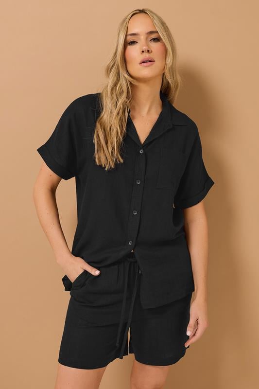 Evans LTS Tall Black Linen Oversized Short Sleeve Shirt