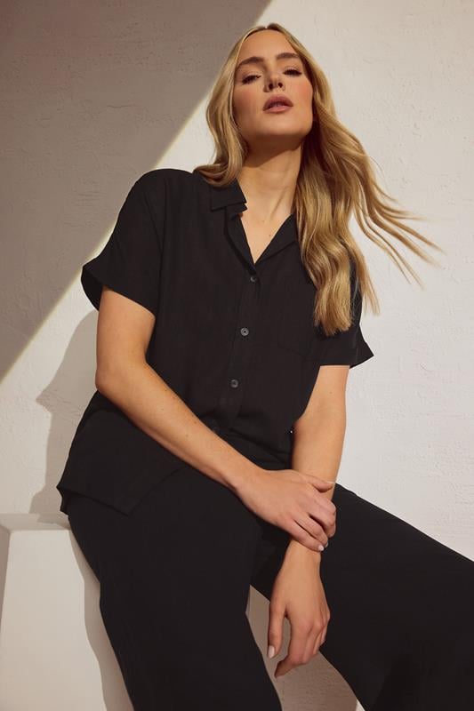evans LTS Tall Black Linen Oversized Short Sleeve Shirt