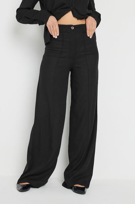 Evans LTS Tall Black Linen Pleated Wide Leg Trousers