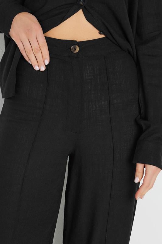 Evans LTS Tall Black Linen Pleated Wide Leg Trousers