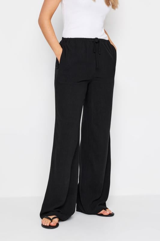 Evans LTS Tall Black Linen Tie Waist Wide Leg Trousers