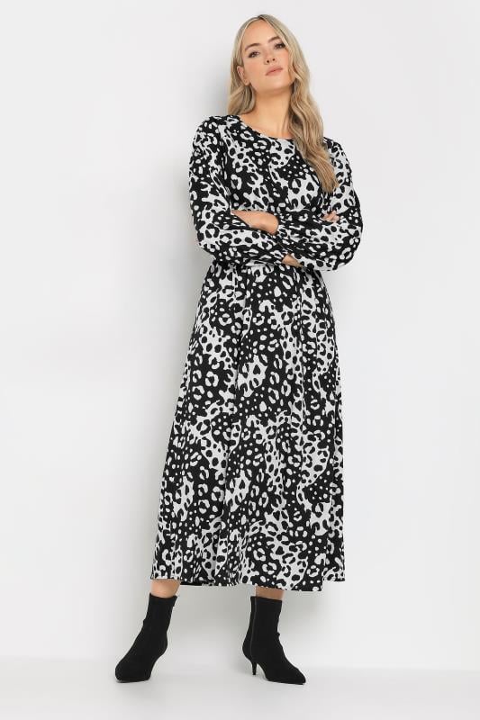 Evans LTS Tall Black Monochrome Animal Print Tea Dress