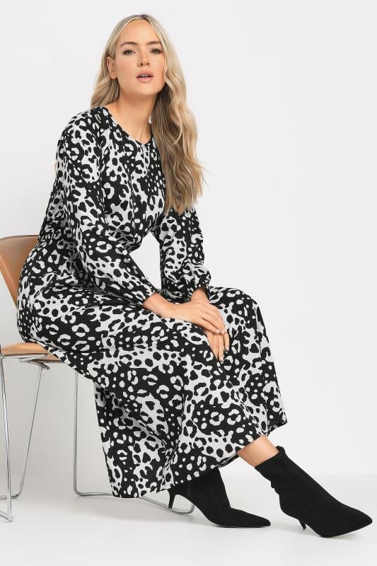 Evans LTS Tall Black Monochrome Animal Print Tea Dress