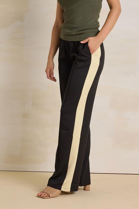 Evans LTS Tall Black & Natural Brown Side Stripe Front Seam Wide Leg Trousers