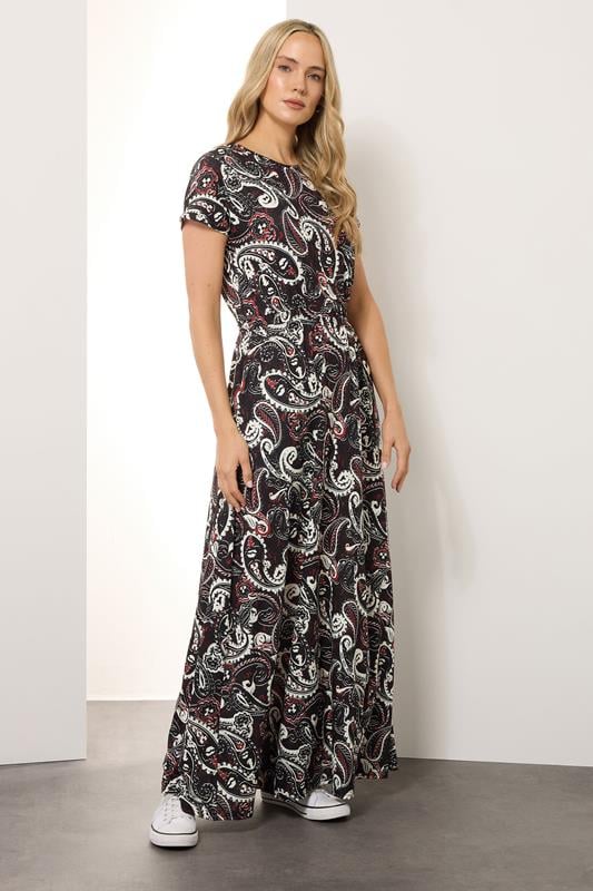Evans LTS Tall Black Paisley Shirred Waist Maxi Dress