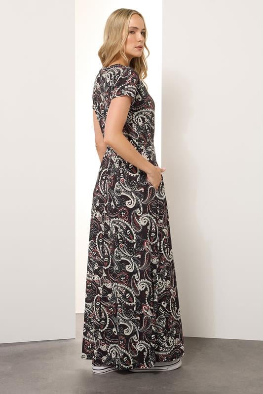 Evans LTS Tall Black Paisley Shirred Waist Maxi Dress
