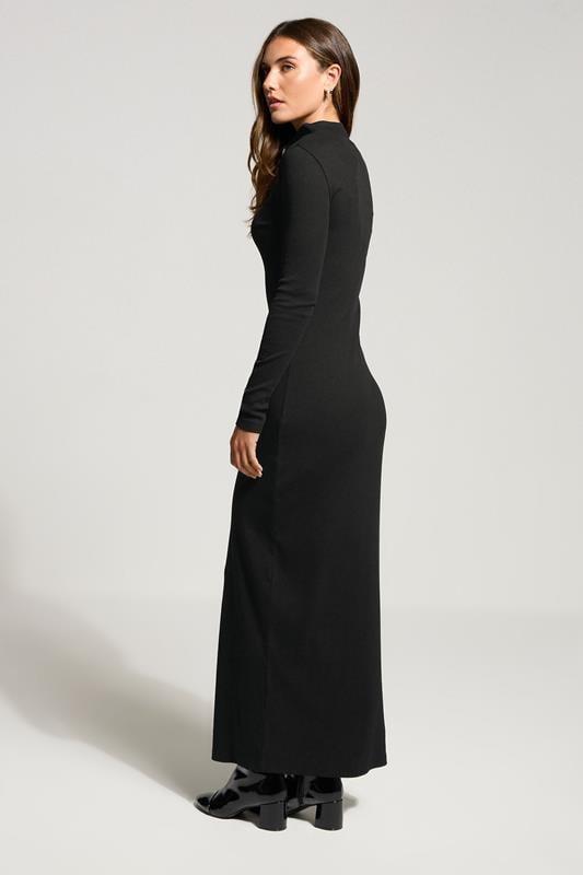 Evans LTS Tall Black Ribbed Shoulder Button Maxi Dress