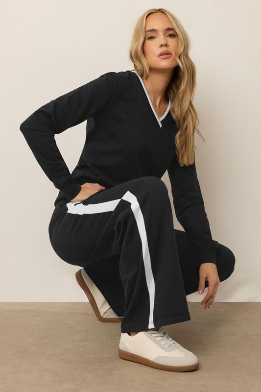 Evans LTS Tall Black Ribbed Striped Wide Leg Joggers