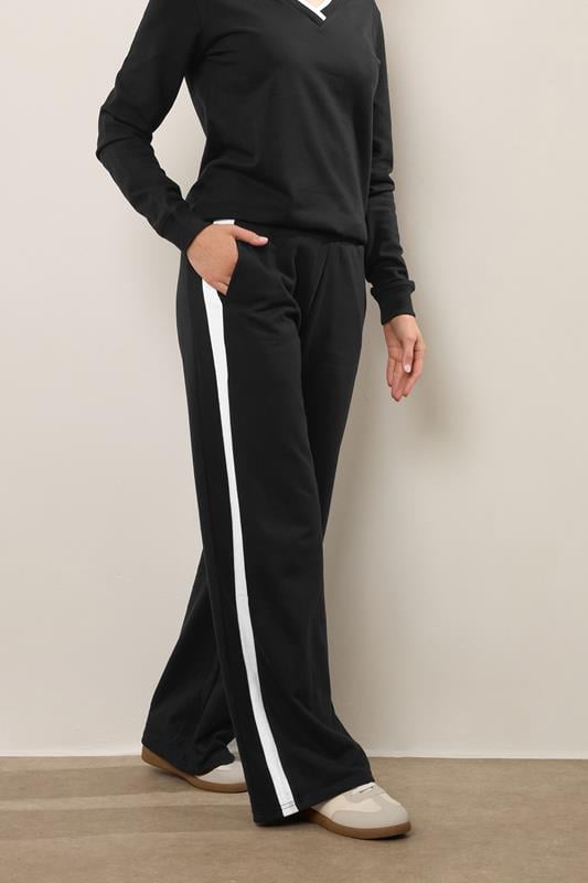 Evans LTS Tall Black Ribbed Striped Wide Leg Joggers