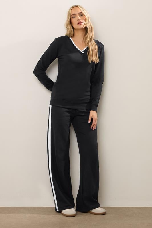 evans LTS Tall Black Ribbed Striped Wide Leg Joggers