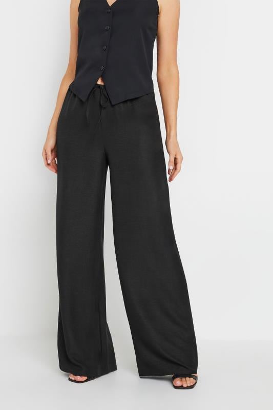 Evans LTS Tall Black Textured Drawstring Wide Leg Trousers