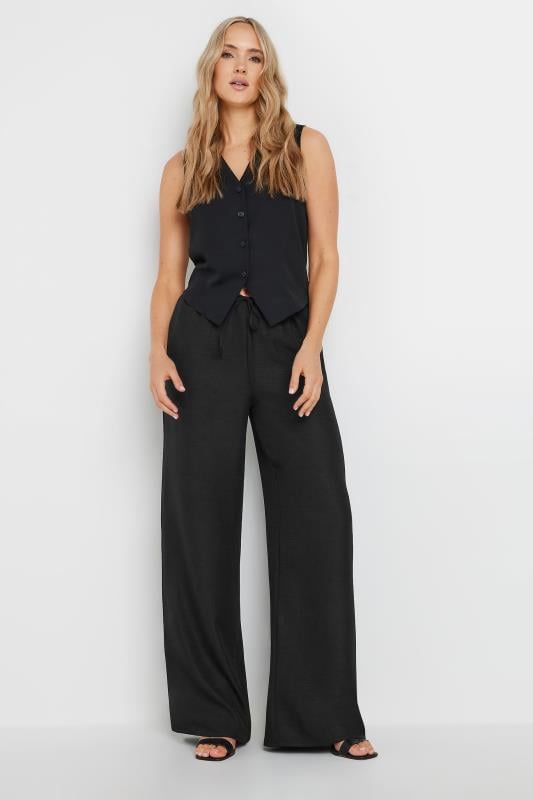 evans LTS Tall Black Textured Drawstring Wide Leg Trousers