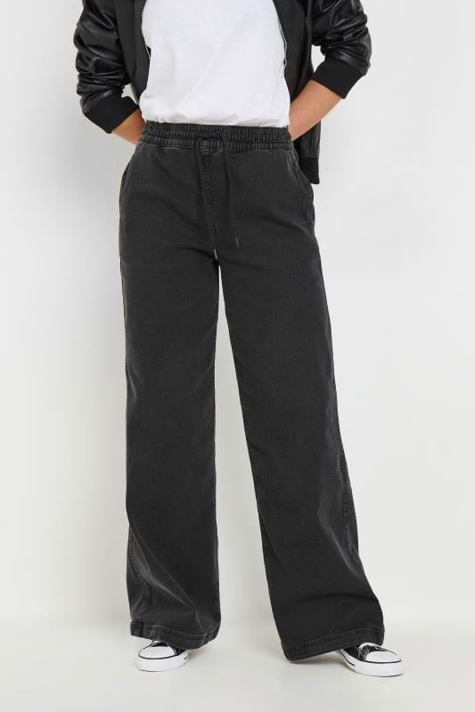 Evans LTS Tall Black Washed Denim Pull-On Wide Leg Jeans