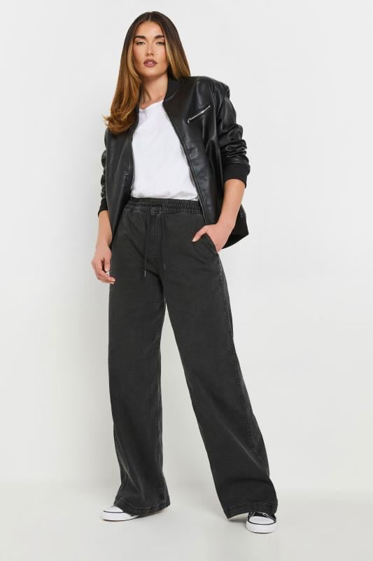 evans LTS Tall Black Washed Denim Pull-On Wide Leg Jeans