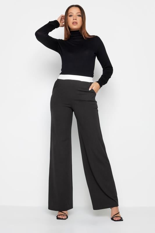 Evans LTS Tall Black & White Contrast Waistband Wide Leg Trousers