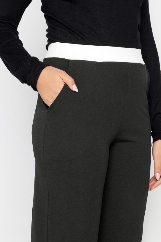 Evans LTS Tall Black & White Contrast Waistband Wide Leg Trousers
