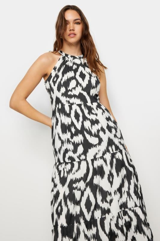 Evans LTS Tall Black & White Cotton Abstract Print Halterneck Dress