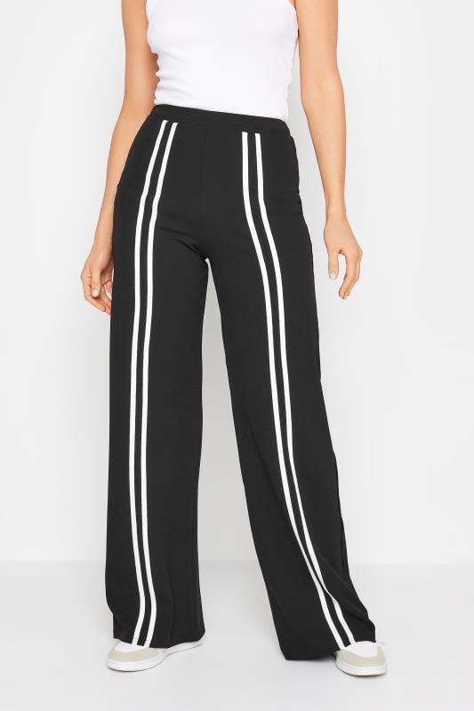 Evans LTS Tall Black & White Front Stripe Wide Leg Trousers