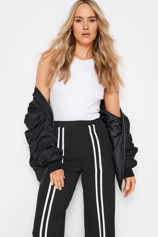 Evans LTS Tall Black & White Front Stripe Wide Leg Trousers