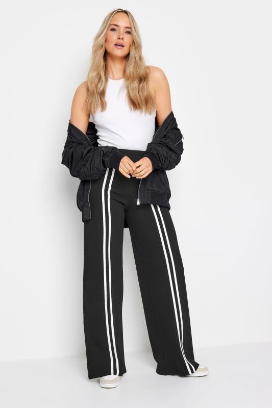 evans LTS Tall Black & White Front Stripe Wide Leg Trousers