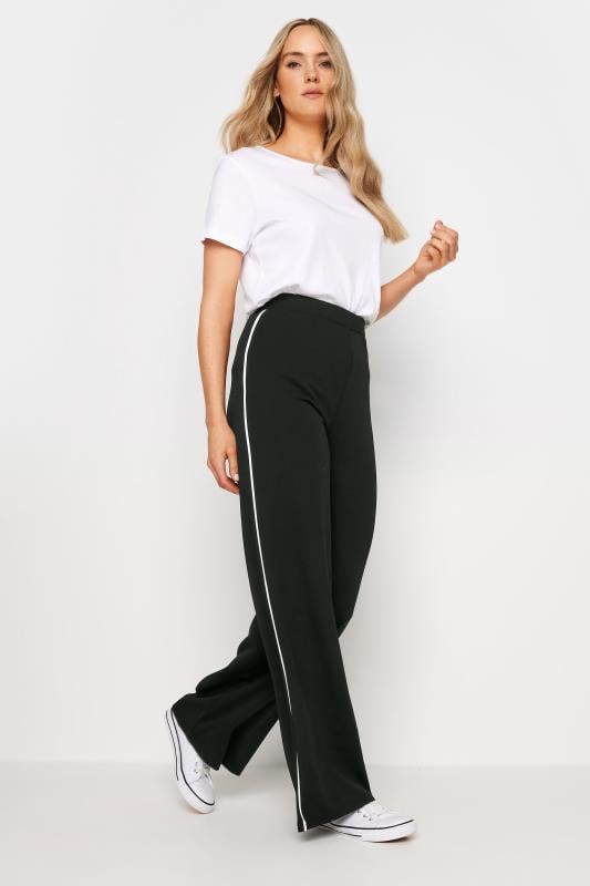 Evans LTS Tall Black & White Side Pipe Detail Wide Leg Trousers