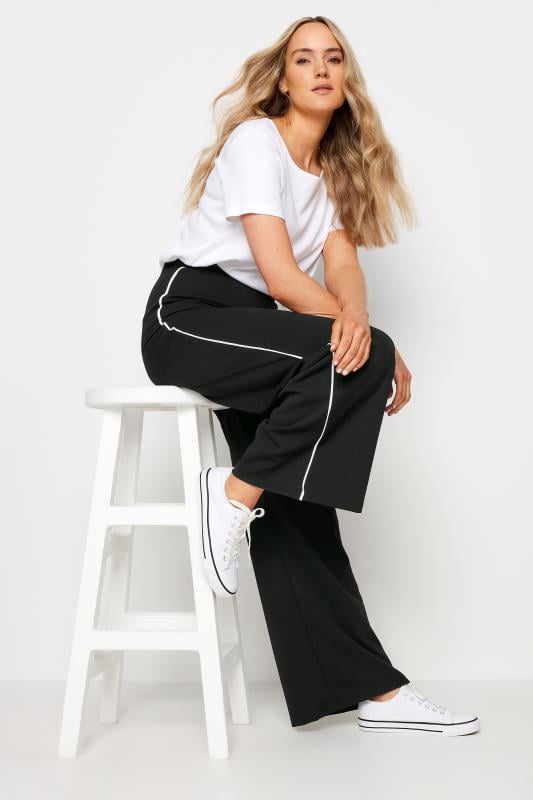 evans LTS Tall Black & White Side Pipe Detail Wide Leg Trousers