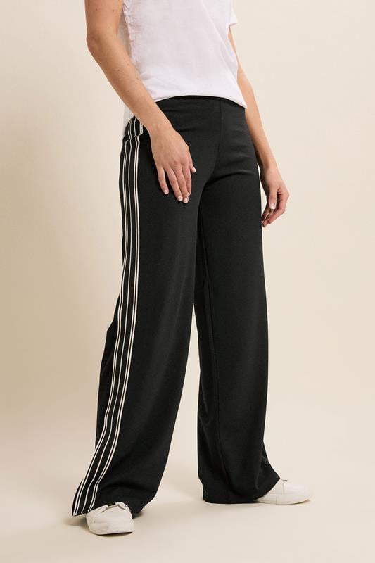 Evans LTS Tall Black & White Side Stripe Wide Leg Trousers