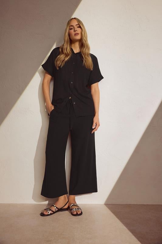 evans LTS Tall Black Wide Leg Cropped Linen Trousers