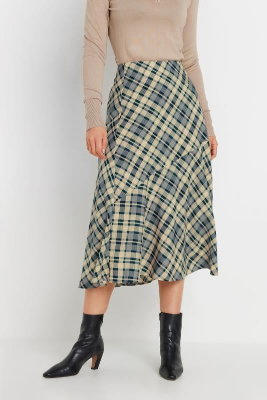 Evans LTS Tall Blue Check Print Tiered Midaxi Skirt
