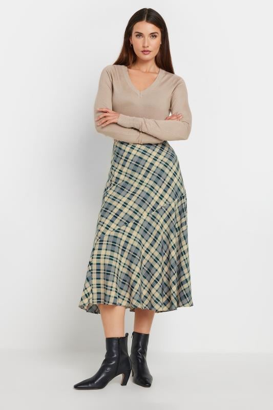 evans LTS Tall Blue Check Print Tiered Midaxi Skirt