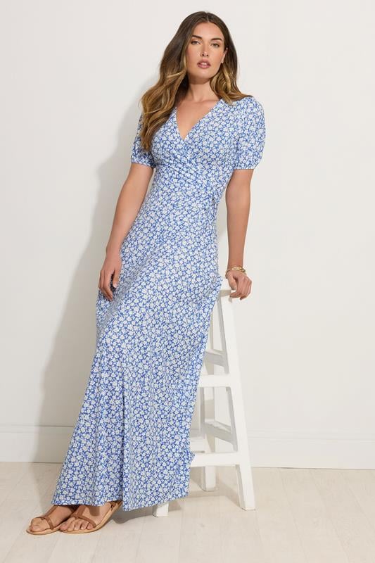 Evans LTS Tall Blue Ditsy Floral Print Wrap Maxi Dress