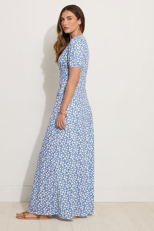 Evans LTS Tall Blue Ditsy Floral Print Wrap Maxi Dress