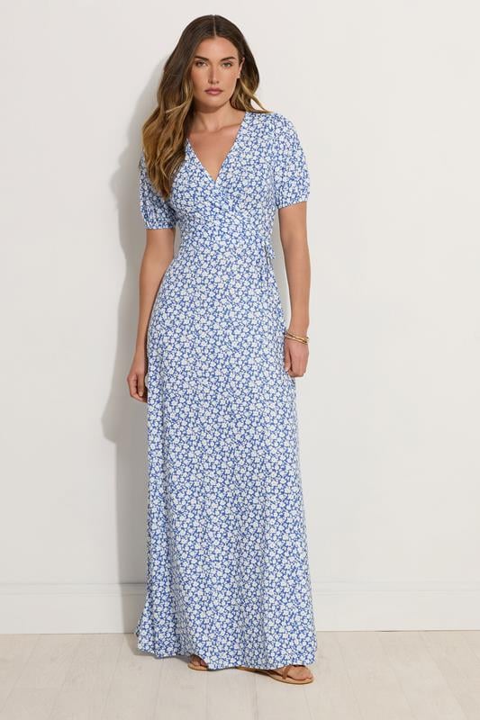 evans LTS Tall Blue Ditsy Floral Print Wrap Maxi Dress