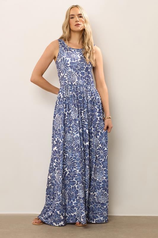 Evans LTS Tall Blue Floral Print Sleeveless Maxi Dress