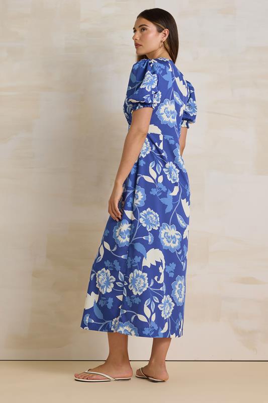 Evans LTS Tall Blue Floral Puff Sleeve Midi Tea Dress