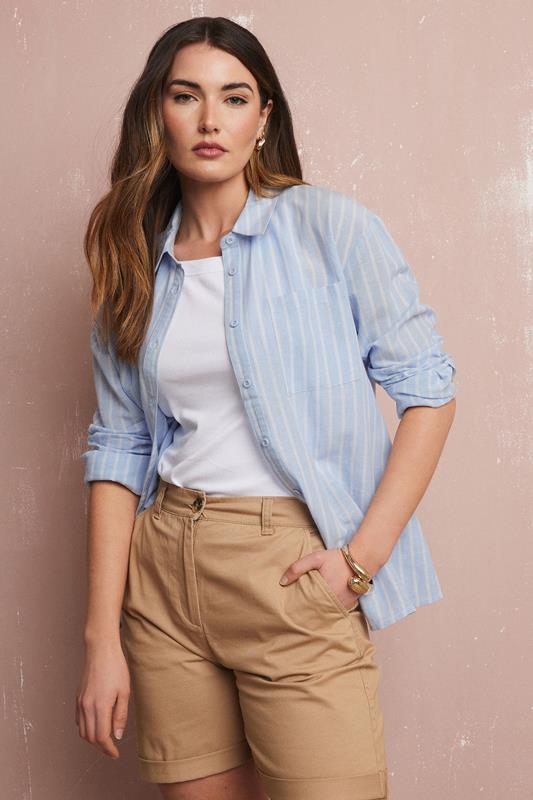 Evans LTS Tall Blue Linen Striped Long Sleeve Shirt