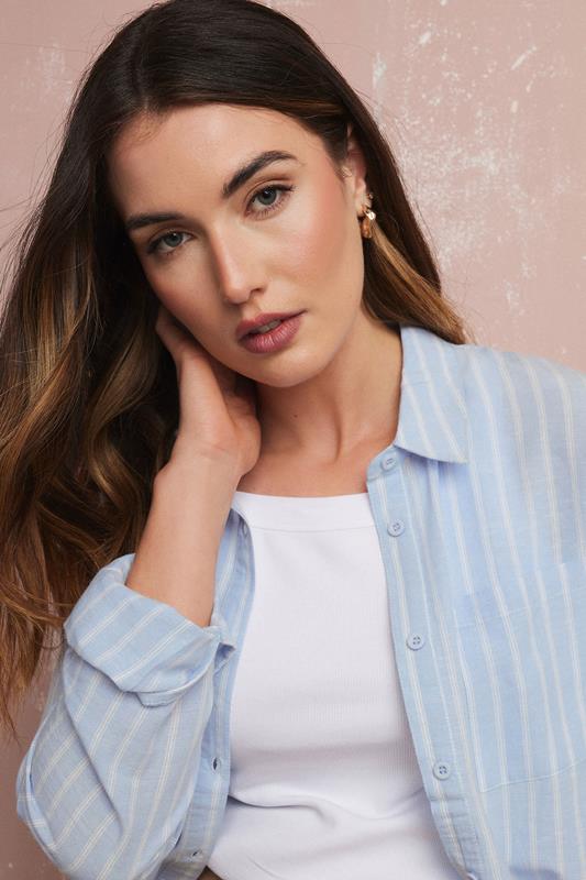 Evans LTS Tall Blue Linen Striped Long Sleeve Shirt