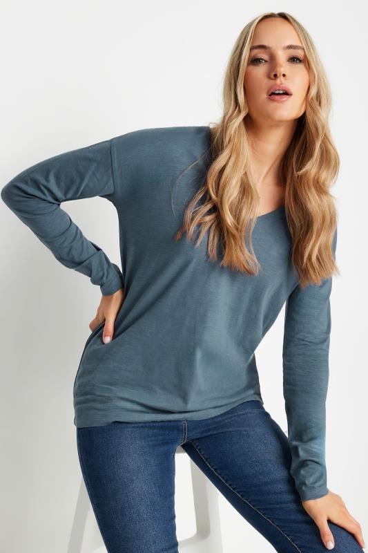 evans LTS Tall Blue V-Neck Long Sleeve Cotton T-Shirt