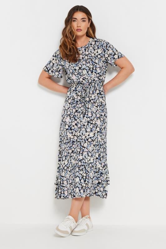 Evans LTS Tall Blue Woven Floral Tie Waist Midaxi Dress