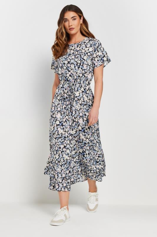 Evans LTS Tall Blue Woven Floral Tie Waist Midaxi Dress