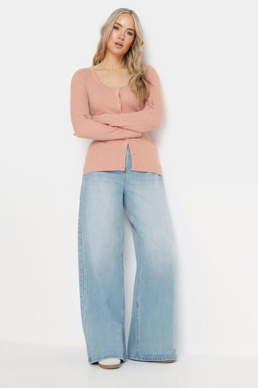 Evans LTS Tall Blush Pink Ribbed Scalloped Hemline Cardigan