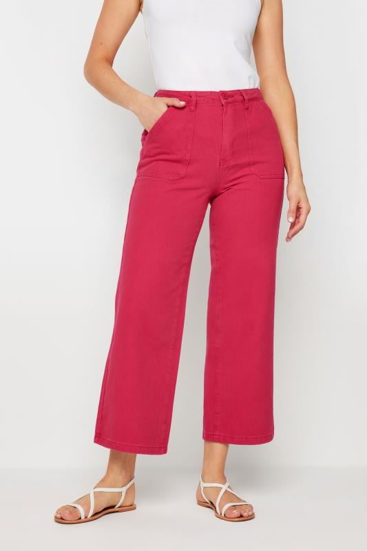Evans LTS Tall Bright Pink Cotton Twill Wide Leg Cropped Trousers