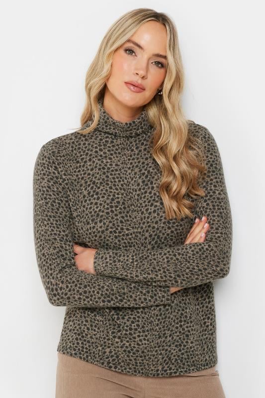evans LTS Tall Brown Animal Print Soft Touch Roll Neck Jumper