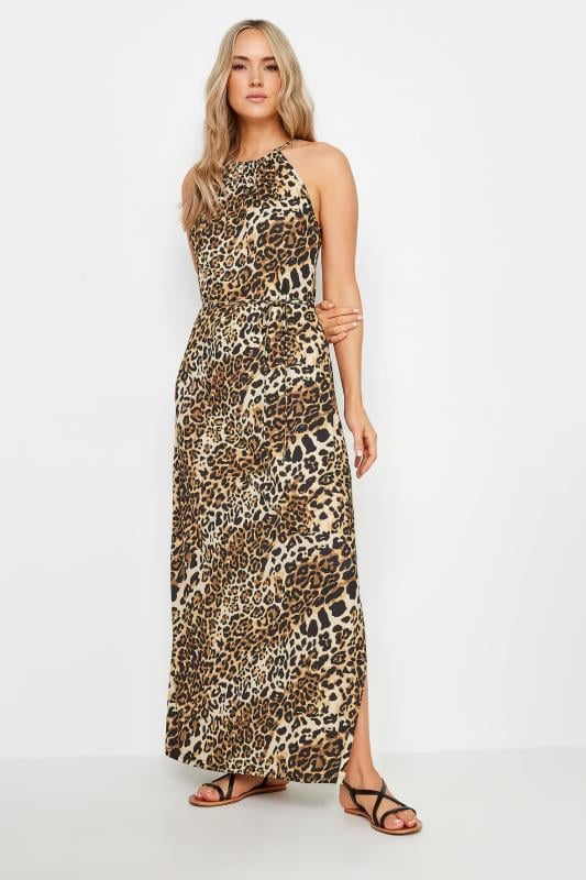 Evans LTS Tall Brown Leopard Print Halter Neck Maxi Dress
