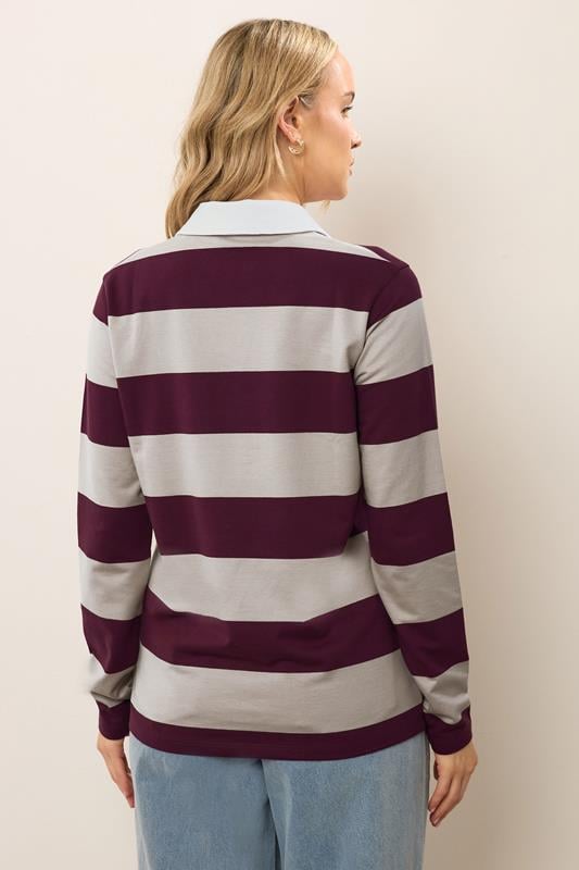 Evans LTS Tall Burgundy Red & Brown Stripe Rugby Sweatshirt