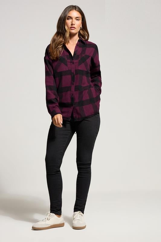 Evans LTS Tall Burgundy Red Cotton Check Oversized Shirt