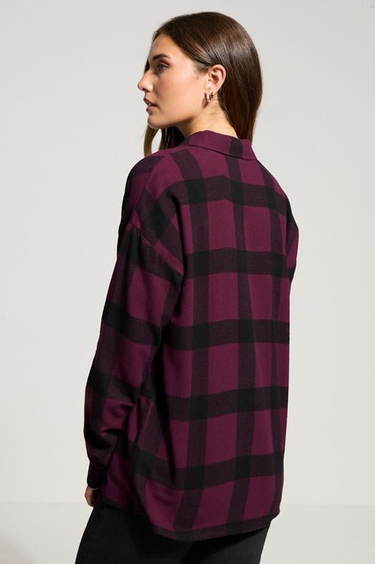 Evans LTS Tall Burgundy Red Cotton Check Oversized Shirt